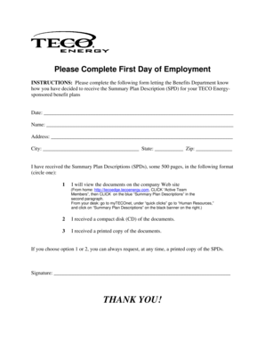 First Day of Employment Benefits Form