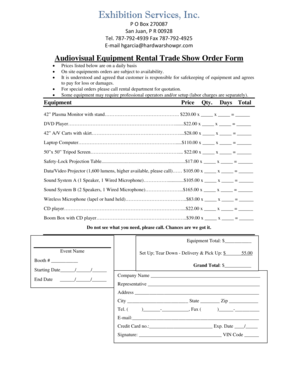 Audiovisual Equipment Rental Trade Show Order Form