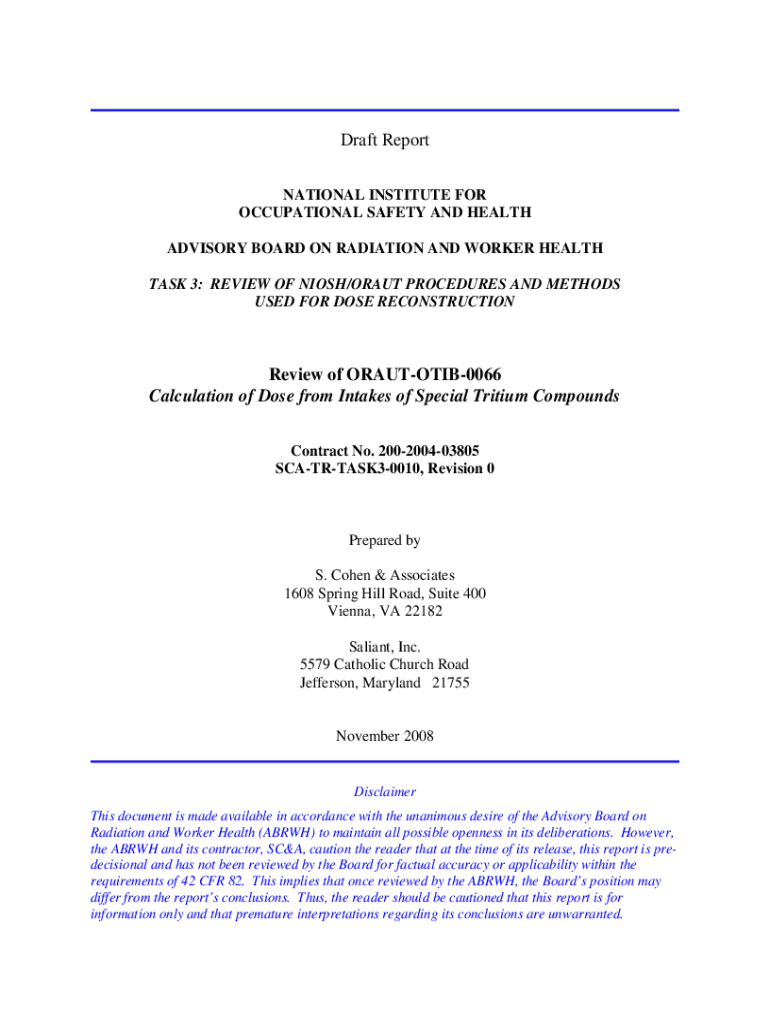 NATIONAL INSTITUTE OF OCCUPATIONAL SAFETY AND HEALTH ADVISORY Preview on Page 1