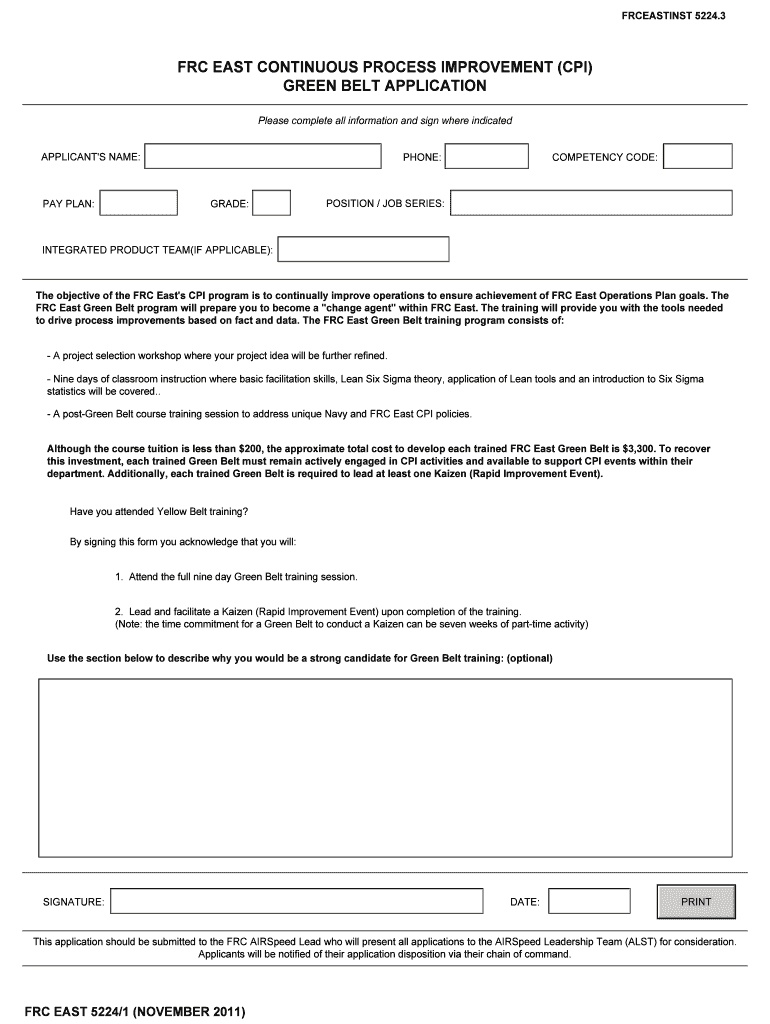 Frc east continuous process improvement (cpi) green belt application Preview on Page 1
