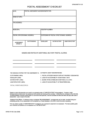 POSTAL ASSESSMENT CHECKLIST - Naval Forms Online