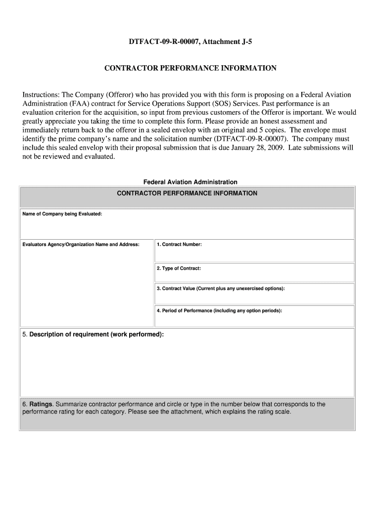 J-5 Contractor Performance Information Form - FAACO - Federal Preview on Page 1