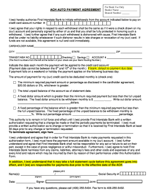 Printable simple payment agreement template - ACH AUTO PAYMENT AGREEMENT - First Interstate Bank