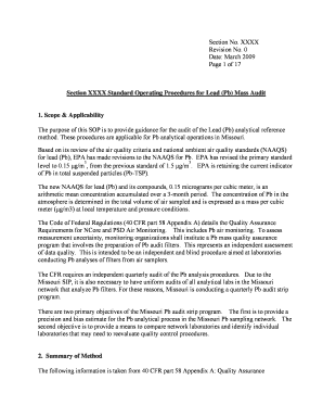Section XXXX Standard Operating Procedures for Lead (Pb) Mass Audit - epa