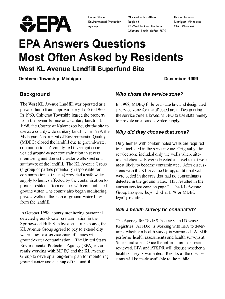 EPA Answers Questions Most Often Asked By Residents - US - epa Preview on Page 1