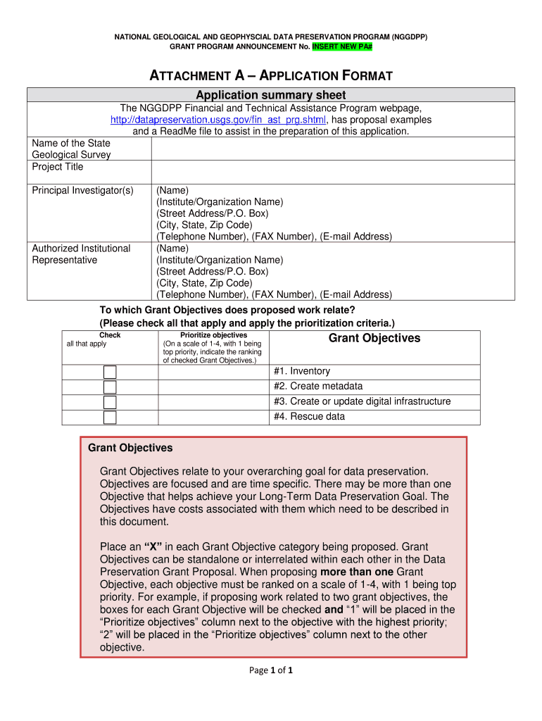 ATTACHMENT A A PPLICATION FORMAT Application summary Preview on Page 1