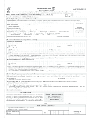IndusInd Bank KYC Application Form