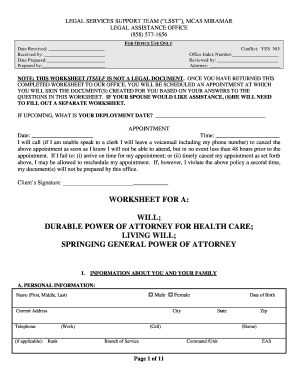 Legal Assistance Worksheet