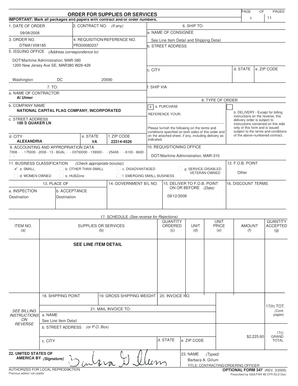 US Federal Order for Supplies or Services Form