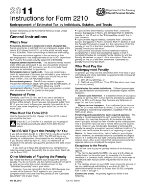IRS Form 2210 Instructions