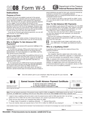 2008 Form W-5 Earned Income Credit Advance Payment Certificate