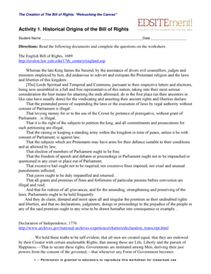 Bill of Rights Historical Worksheet