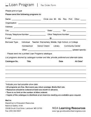 Loan Program Fax Order Form