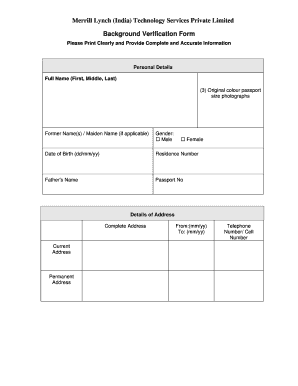 Merrill Lynch Background Verification Form