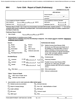 WHI Form 124A/B - Report of Death