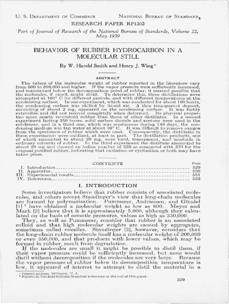 Behavior of rubber hydrocarbon in a molecular still Preview on Page 1