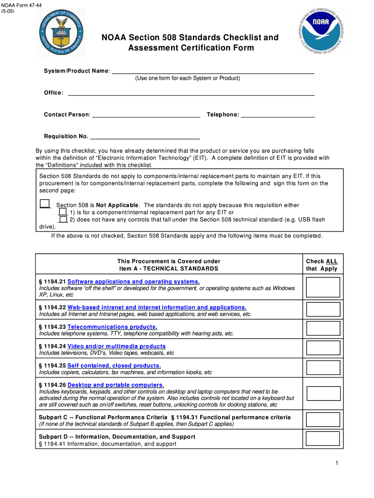 NOAA Form 47-44 NOAA Section 508 Standards Checklist and ... - corporateservices noaa Preview on Page 1