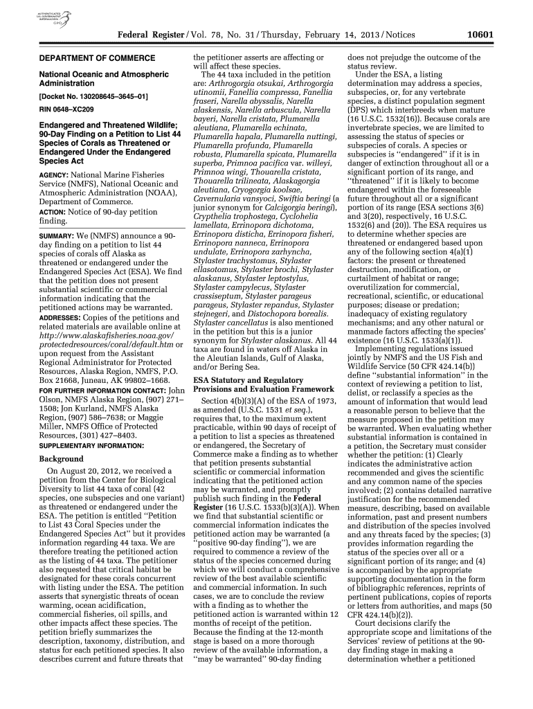 Notice of 90-day Finding - National Marine Fisheries Service Alaska Preview on Page 1