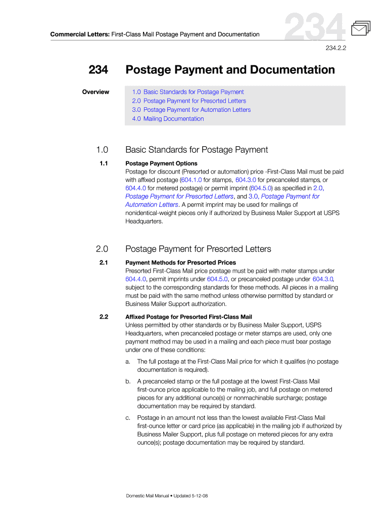 DMM 234 First-Class Mail Postage Payment and Documentation for Discount Letters Preview on Page 1