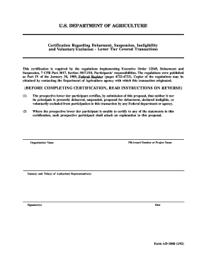 Lower Tier Form AD-1048 - US Department of Agriculture - rurdev usda