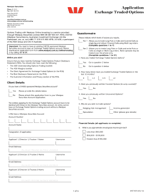 Westpac Securities Exchange Traded Options Application