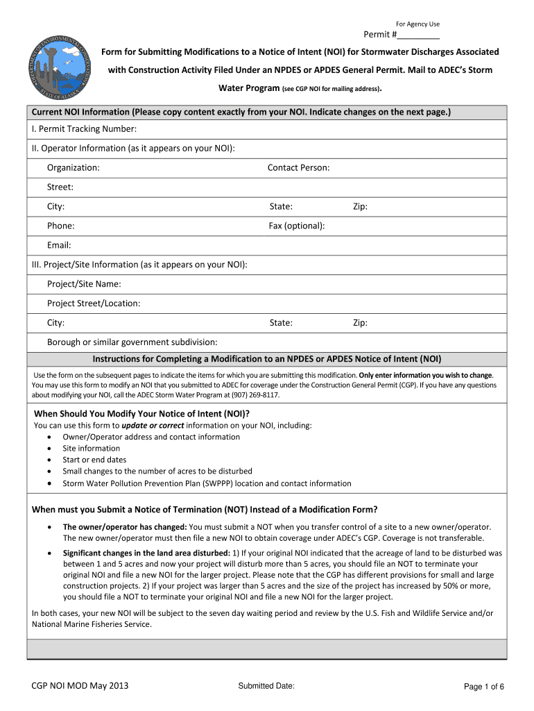 Water Program (see CGP NOI for mailing address) - Alaska Preview on Page 1