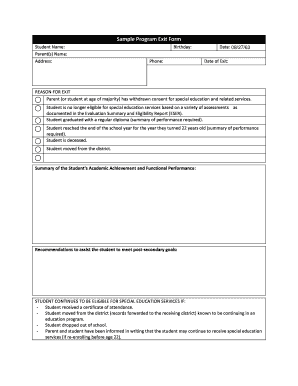 Fillable Online eed state ak Sample Program Exit Form ? Fax Email Print ...