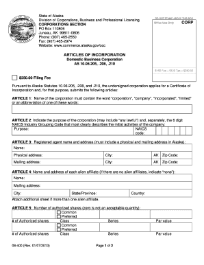 Alaska Articles of Incorporation