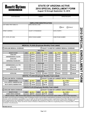 Arizona Active 2010 Special Enrollment Form