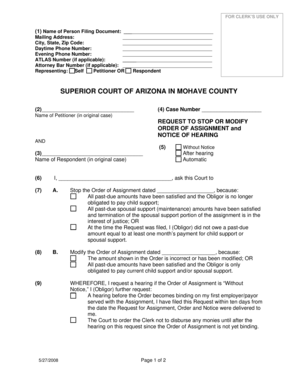 Arizona Request to Stop or Modify Order of Assignment