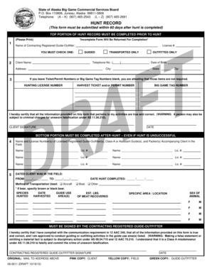 Alaska Big Game Hunting Record Form