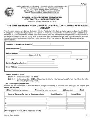 Alaska General Contractor License Renewal Form