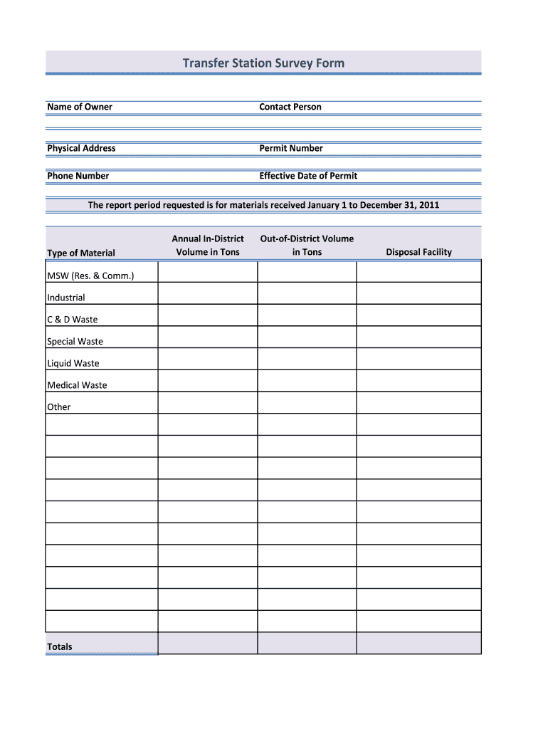 Survey Forms Transfer Station - adeq state ar Preview on Page 1