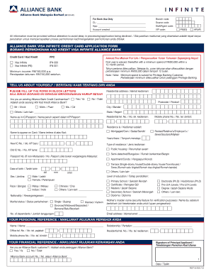 Alliance Bank Visa Infinite Credit Card Application Form