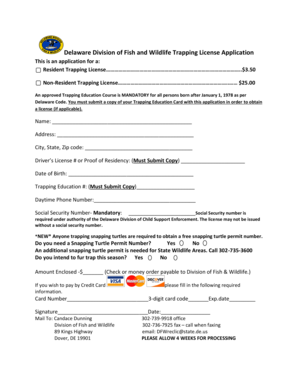 Delaware Trapping License Application