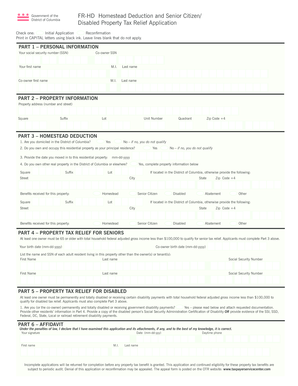 District of Columbia Homestead Deduction Application