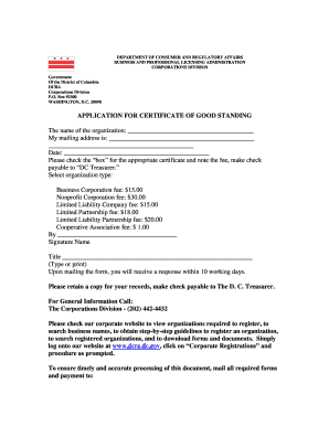 DC Certificate of Good Standing Application