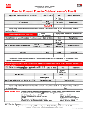 DC Learner’s Permit Parental Consent Form
