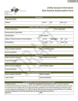 Utility Account Information Data Release Authorization Form
