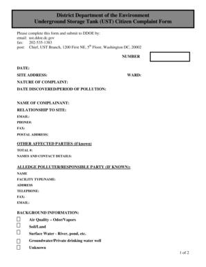UST Citizen Complaint Form - District Department of the Environment - ddoe dc