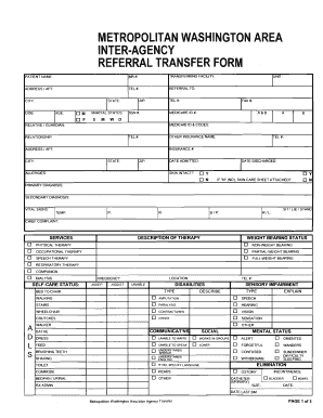 Metropolitan Washington Area Inter-Agency Referral Transfer Form