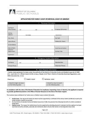 District of Columbia Family Medical Leave Application