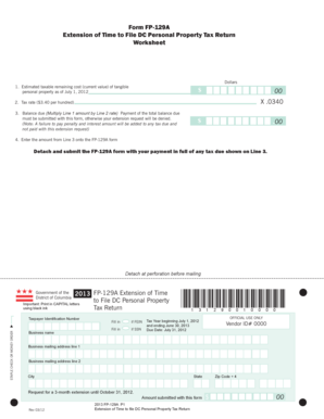 DC Personal Property Tax Return Extension Form FP-129A