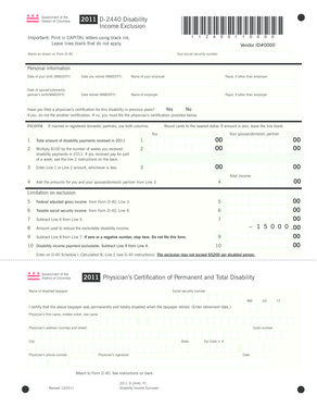District of Columbia 2011 Disability Income Exclusion Form D-2440
