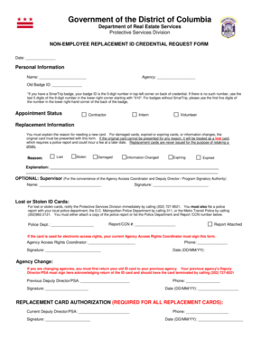 District of Columbia Non-Employee Replacement ID Credential Request Form
