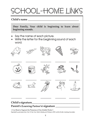 School-Home Links Beginning Sounds Worksheet