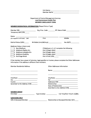 Local Government Health Plan Member Enrollment Form