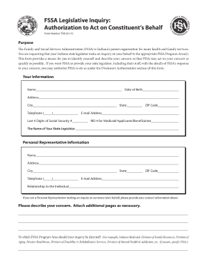 Indiana FSSA Legislative Inquiry Authorization