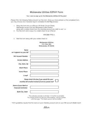 Mishawaka Utilities EZPAY Form