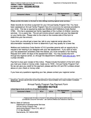 California Annual Family Program Fee Payment Form